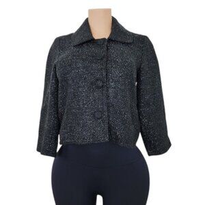 Old Navy Women's Black Sparkle Glitter Woven Tweed Crop Blazer Jacket Size M